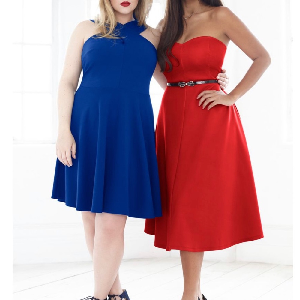 NWT Jameela Jamil Cobalt Blue Sleeveless Fit and Flare Cross Front Dress Sz 10